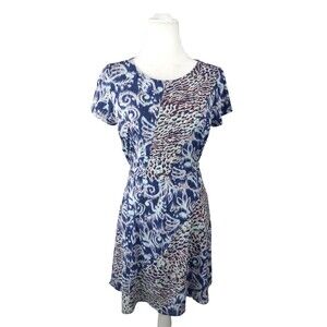 BcbgMaxazria Stretch Tie Waist Multi Abstract Floral Animal Print Size XS Dress